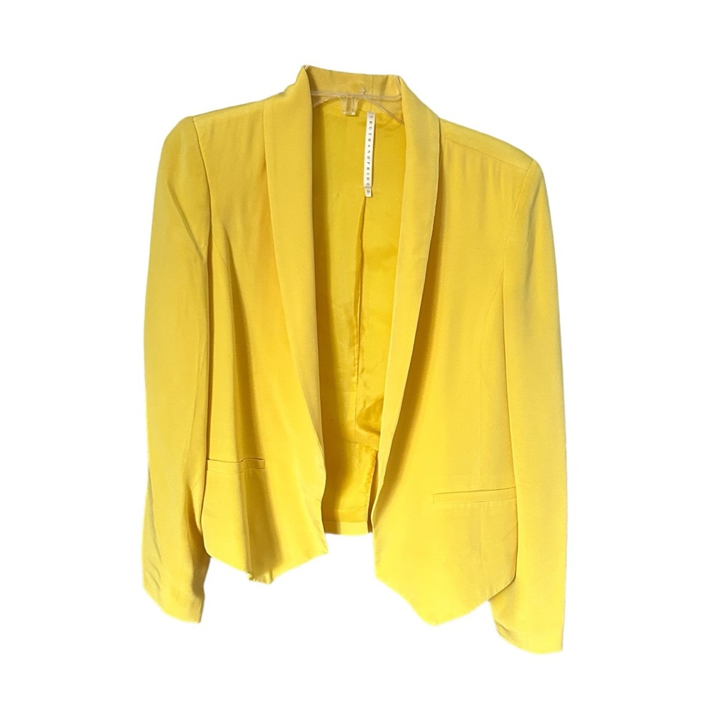Truth and Pride Blazer Jacket Sz MED Lemon Yellow Silk SUMMER Collar Shoulder P…